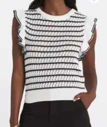GILLI Women's XL Black White Striped  Knit Flutter Trim Tank Top Casual Spring
