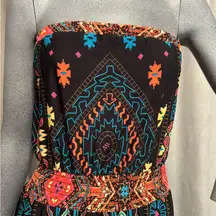 NY & Co Strapless Maxi Dress Neon Aztec Resort Wear Western Flowy Boho Chic Sz M