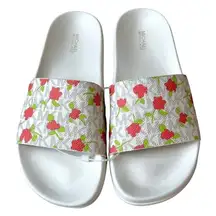 MICHAEL KORS Signature Vanilla Cream Floral Monogram Logo Slip On Slides