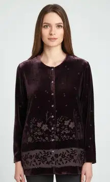 Vintage Saks Fifth Avenue Purple Burnout Velvet Beaded Jacket Top Size Medium