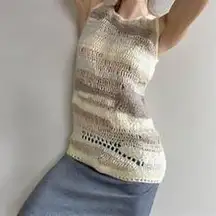 Anthropologie FAR AWAY FROM CLOSE Distressed Crochet Top Angora Sweater Size M