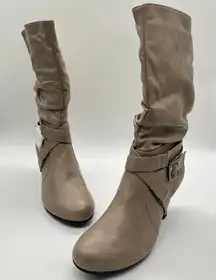 Forever Boots Womens 10 Tan Bibi-5 Kitty Heel Calf High Riding‎ Boots NEW