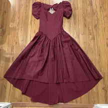 Alfred Angelo Dress 9/10 Maroon Union USA Made Pearls Puff Sleeves Bow Vintage
