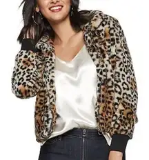 Nine West Faux-Fur Leopard Bomber Jacket size S