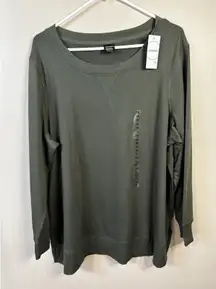 NWT Jockey Everybody Crew Sweatshirt Side Slits Womens 1X Olive Green Soft Cozy