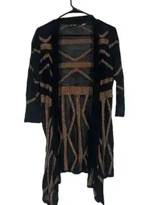 Nic & Zoe Black & Brown Geo Long Sleeve Lightweight Cardigan Women Sz M