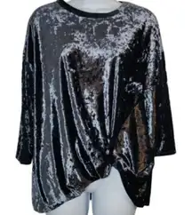 Cherish Front Knot Sweatshirt Crushed Velvet Top Ice Blue S