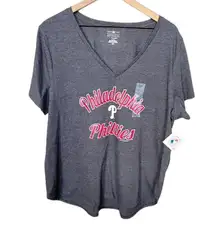 NWT MLB Genuine Merchandise Philadelphia Phillies V-Neck T-Shirt Heather Grey
