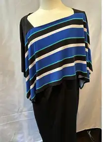 RB Collection Tank Dress with Attached Shawl SZ XL Black and Blue Stripes