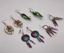 Lot Of 4 Cool Costume Earrings Pierced Dangle Drop Handmade Hand Crafted