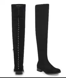 Marc Fisher Jaywalk Over The Knee Boots Womens Size 7.5M Faux Suede Studs Black