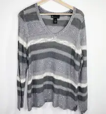 Lane Bryant Grey Cream V-Neck Metallic Wool Blend Sweater Women's Size 14/16