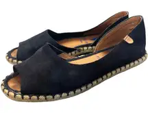Verbenas Cruz Peep Toe Espadrille Flat Sandals Navy Suede Resort Wear Boho US 8