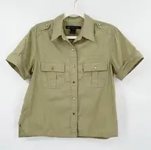 Marc Jacobs  Women's S Green Short Sleeve Button-Up Utility Camp Shirt Cotton