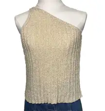Reverse One Shoulder Ribbed Knit Tank Top Beige M/L Cotton Blend