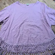 Umgee Pinkish Purple Linen Top with Fringe