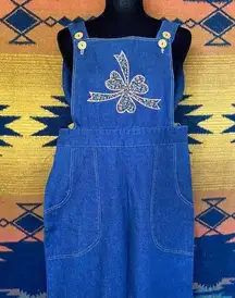 VTG 70’s Denim Embroidered Bell Bottom Overalls Jumpsuit Romper! S/M. Like New!