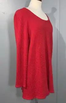 Pure Jill Candy Apple Red Cotton Crinkle Texture Long Sleeve Crew Neck Tunic Lg