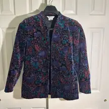 Vintage‎ Tan Jay Floral Velvet Long Line Open Blazer Purple Black Sz 12