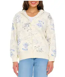 NWT Disney Womens Kidcore Lilo & Stitch Embroidered Full Zip Hoodie Size M Cream