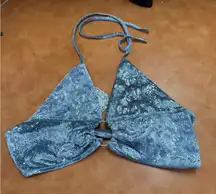 Velvet Halter Crop Top - Silver/Blue