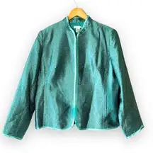 Laura Ashley Metallic Frost Blazer Aqua Mist Women’s Size XL Crinkle Texture New