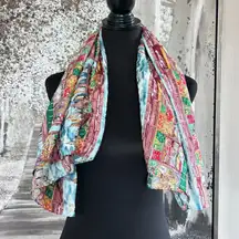 Multicolor Panoramic City View 100% Silk Scarf - OS