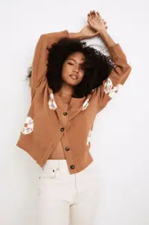 Madewell Cotton Cardigan Sweatshirt in Tie-Dye Dot Warm Hickory Small