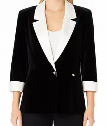 Alex Evenings Jacket Women's Size XL Velour Velvet Satin trimmed Black white NEW