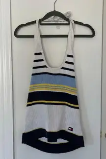 Tommy Hilfiger Y2K Striped 100% Cotton Knit Halter Top