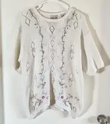 Carolyn Taylor Sz L Embroidered Floral Sweater PullOver VTG Peasant Shortsleeves