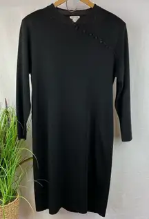 Misook Black Thin Ribbed Asian Style Long Sleeve Knee Length Dress S