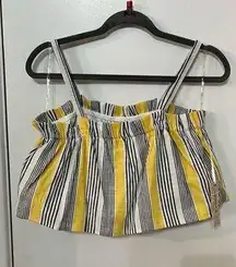 IRIS Linen Blend Yellow Stripe Crop Top Womens SZ L New With Tags