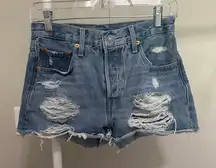 Levi’s Women’s 501 High Waisted Distressed Denim Shorts Medium Wash 28” waist