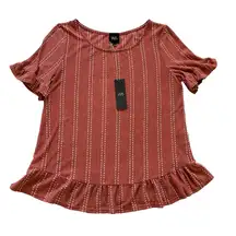 New Ruffle Short Sleeve Top Women M 8 10‎ Swiss Dot Boho Striped W5 Boutique Tee