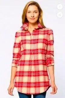 Tyler Boe Shirt Women Medium Red Tan Plaid Cotton Flannel Button Down Top Preppy