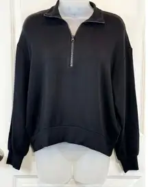 NWT Lou & Grey Signature Soft Plush Quarter Zip Sweatshirt Black Small Lounge S