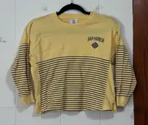 Bay Harbor Michigan Yellow Navy Striped Nautical Crop Top Size Small