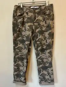 Bongo Juniors Green Brown Camo Stretch Cropped Ankle Pants Size 7