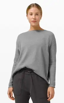 Lululemon Back in Action Long Sleeve Waffle Heathered Grey Women's Blouse Top