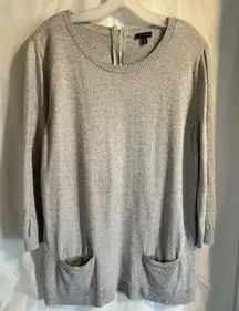 Talbots Womens Sweater XL Solid Gray Tunic Pockets Slits Long Sleeve‎ Top Shirt