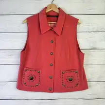 DOUBLE D RANCH WEAR Coral‎ Studded Vest Women’s Size Medium Lined Western Top