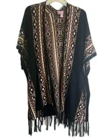 Love on a Hanger Fringed Western Aztec Poncho Cardigan Size XS‎