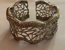 Silver-Tone Cubic Zirconia Openwork Cuff Bracelet, Created for