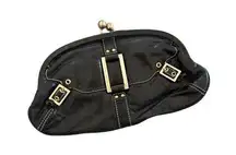 Charles David  Black Leather Gold Kisslock Clutch Bag