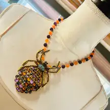 Handcrafted large glass stone spider genuine stone beaded necklace