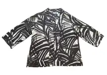 Chico's 100% Silk Blouse‎ Jacket Geometric Design Black White Open Women's Sz XL