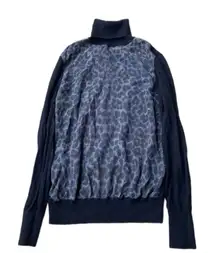Equipment Wool Silk Animal Print Turtle Neck Sweater Womens XS Black