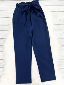 Navy Paperbag Waist Skinny Pants