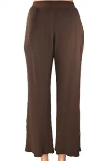 Set Active Women's Brown Waffle Knit Pull On Pocket Wide Leg Trousers Pants Sz M